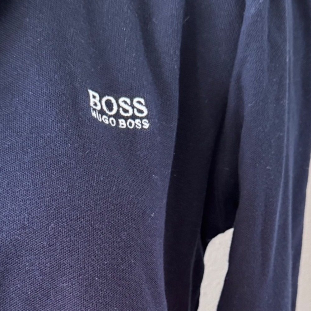 Hugo Boss Mens Polo Shirt Sz M Navy Blue Modern Fit Long Sleeve Preppy Old Money - Picture 5 of 5